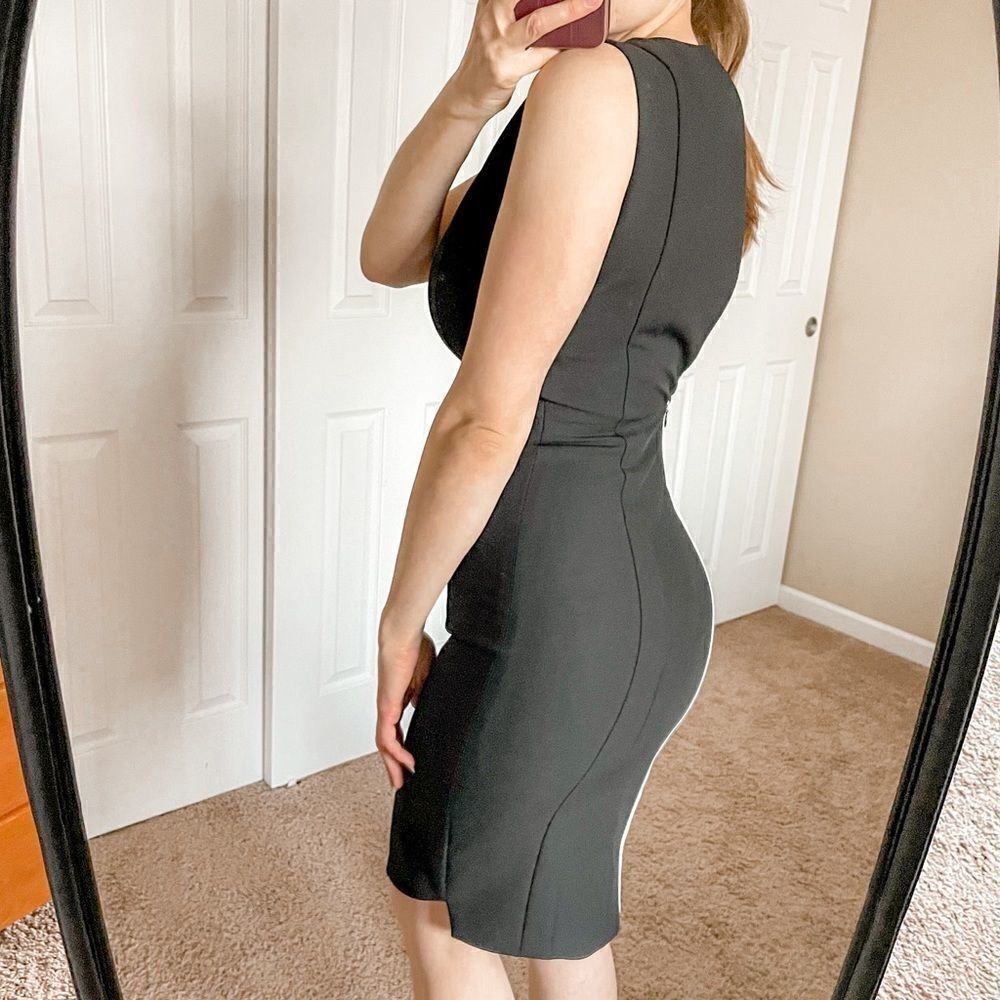 AKRIS Punto Contrast Stripe Sheath Dress Black Cream 2 - Picture 3 of 12
